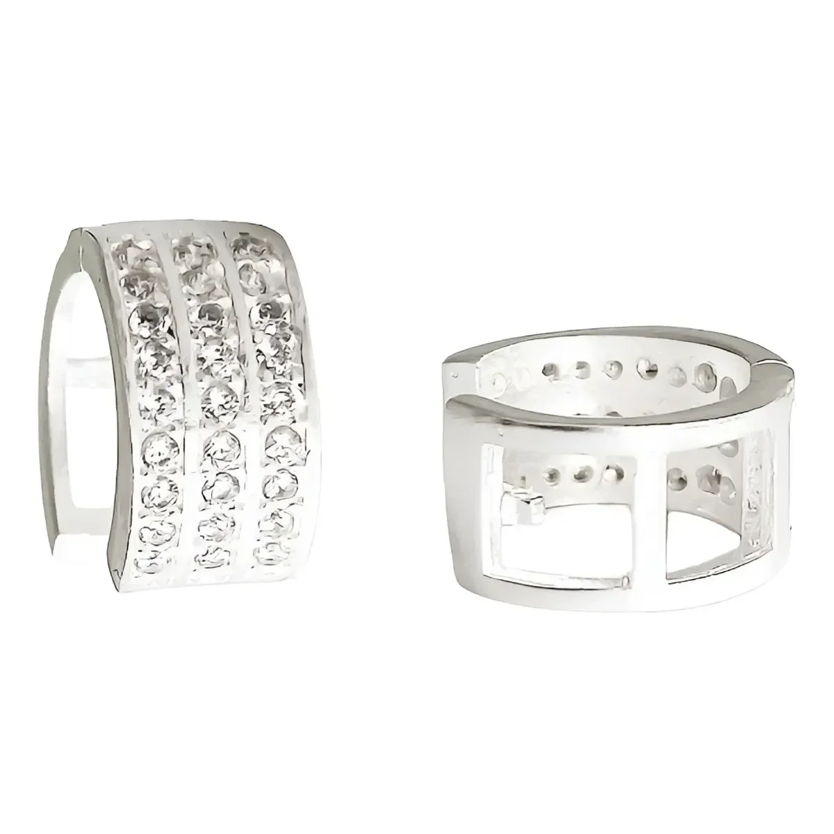 Aretes Huggies de Plata 925 con zirconias brillantes unisex - Joyaris joyería fina mexicana