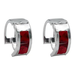 Aretes Huggies Plata 925 con Zirconias Rojas Vibrantes - Imagen 3