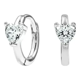 Aretes Huggies Plata 925 Corazón Zirconia Transparente - Imagen 1