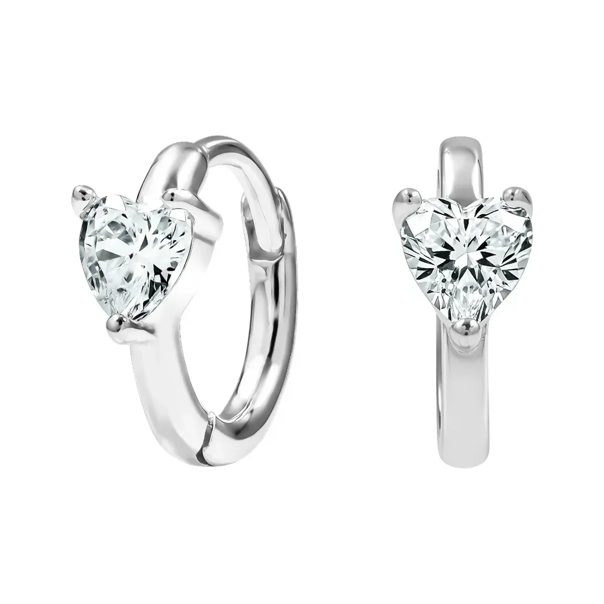 Aretes de plata 925 modernos, arracadas huggies de corazón con zirconia transparente. Joyería de plata artesanal mexicana.