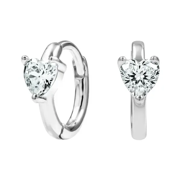 Aretes Huggies Plata 925 Corazón Zirconia Transparente - Imagen 1