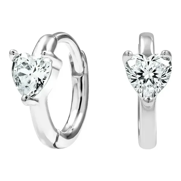 Aretes Huggies Plata 925 Corazón Zirconia Transparente - Imagen 1