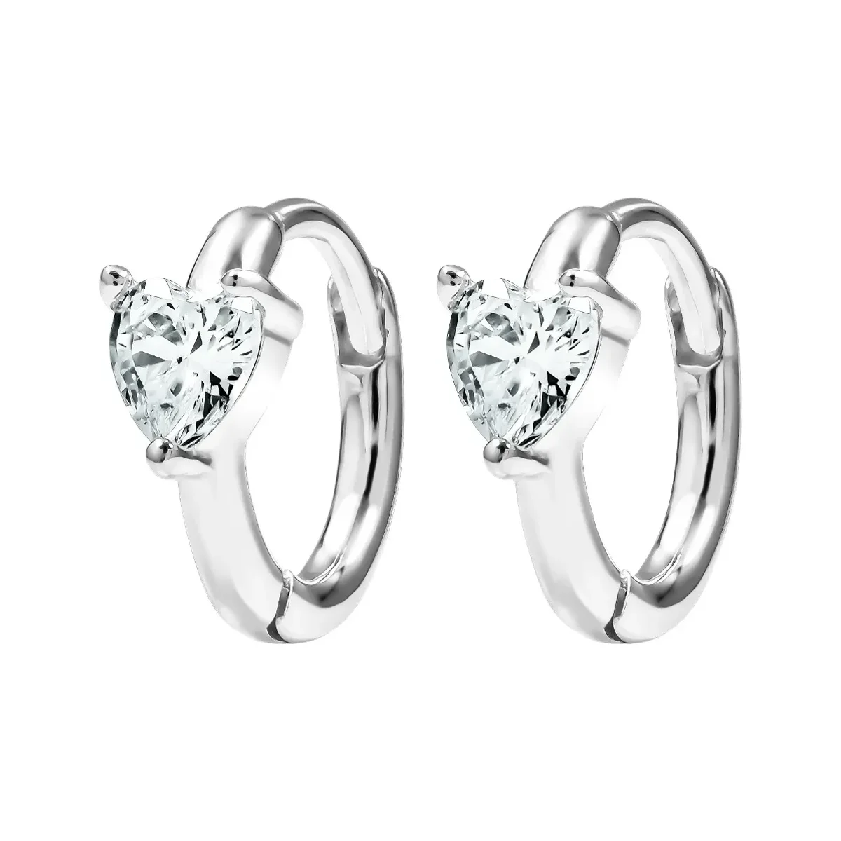Aretes Huggies Plata 925 Corazón Zirconia Transparente - Imagen 2