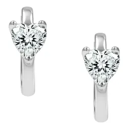 Aretes Huggies Plata 925 Corazón Zirconia Transparente - Imagen 3