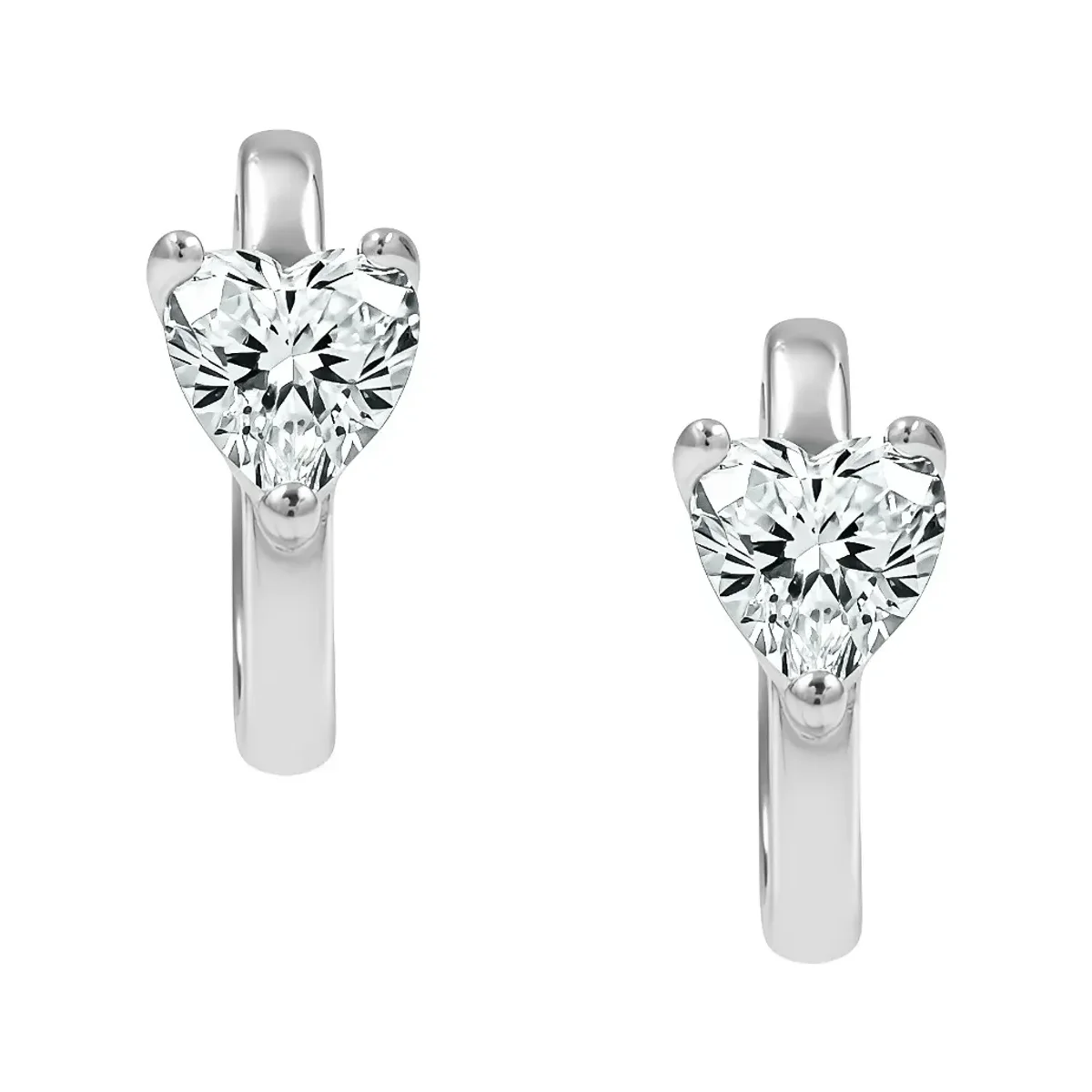 Aretes Huggies Plata 925 Corazón Zirconia Transparente - Imagen 3