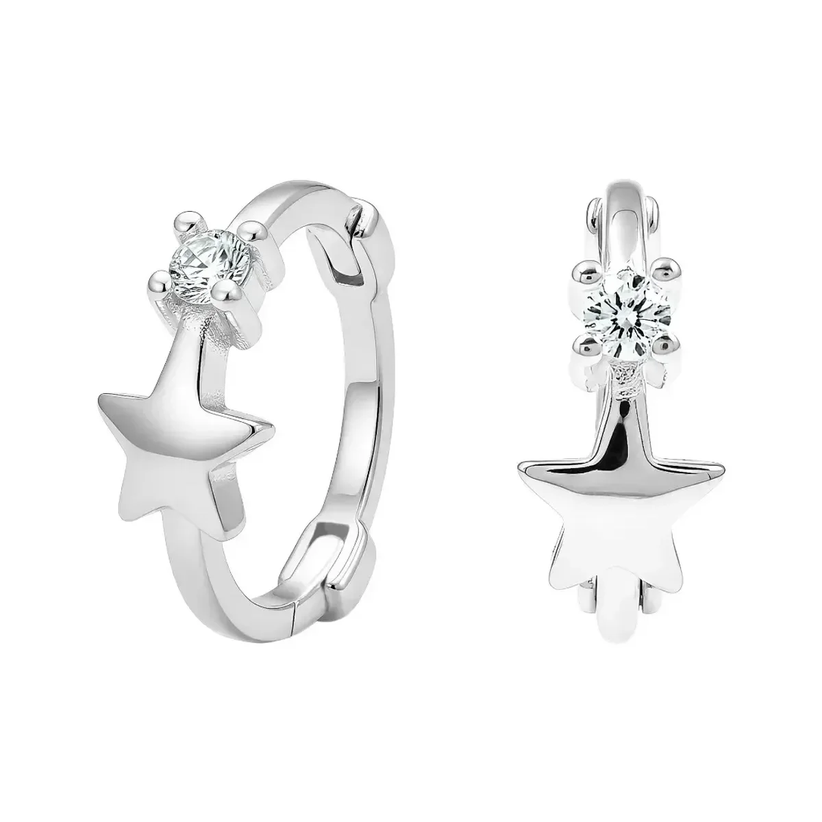 Aretes Huggies Plata .925 auténtica, diseño estrella con zirconia brillante, aretes pequeños hipoalergénicos, joyería mexican