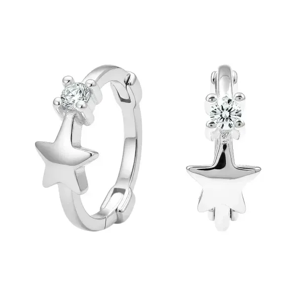 Aretes Huggies Plata 925 Estrella con Zirconia - Imagen 1