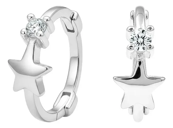 Aretes Huggies Plata 925 Estrella con Zirconia - Imagen 1