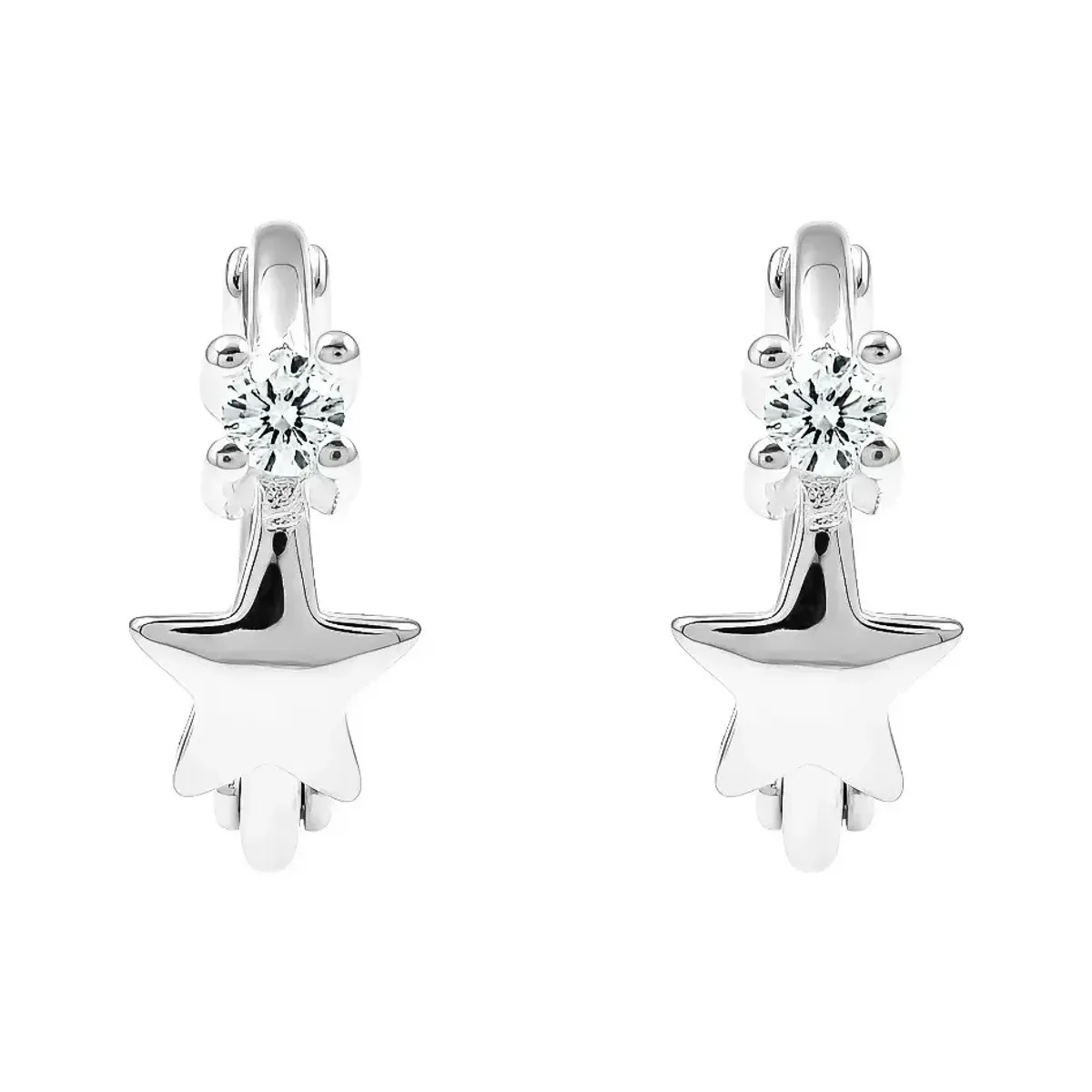Aretes Huggies Plata 925 Estrella con Zirconia - Imagen 2
