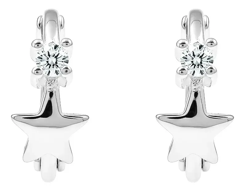 Aretes Huggies Plata 925 Estrella con Zirconia - Imagen 1