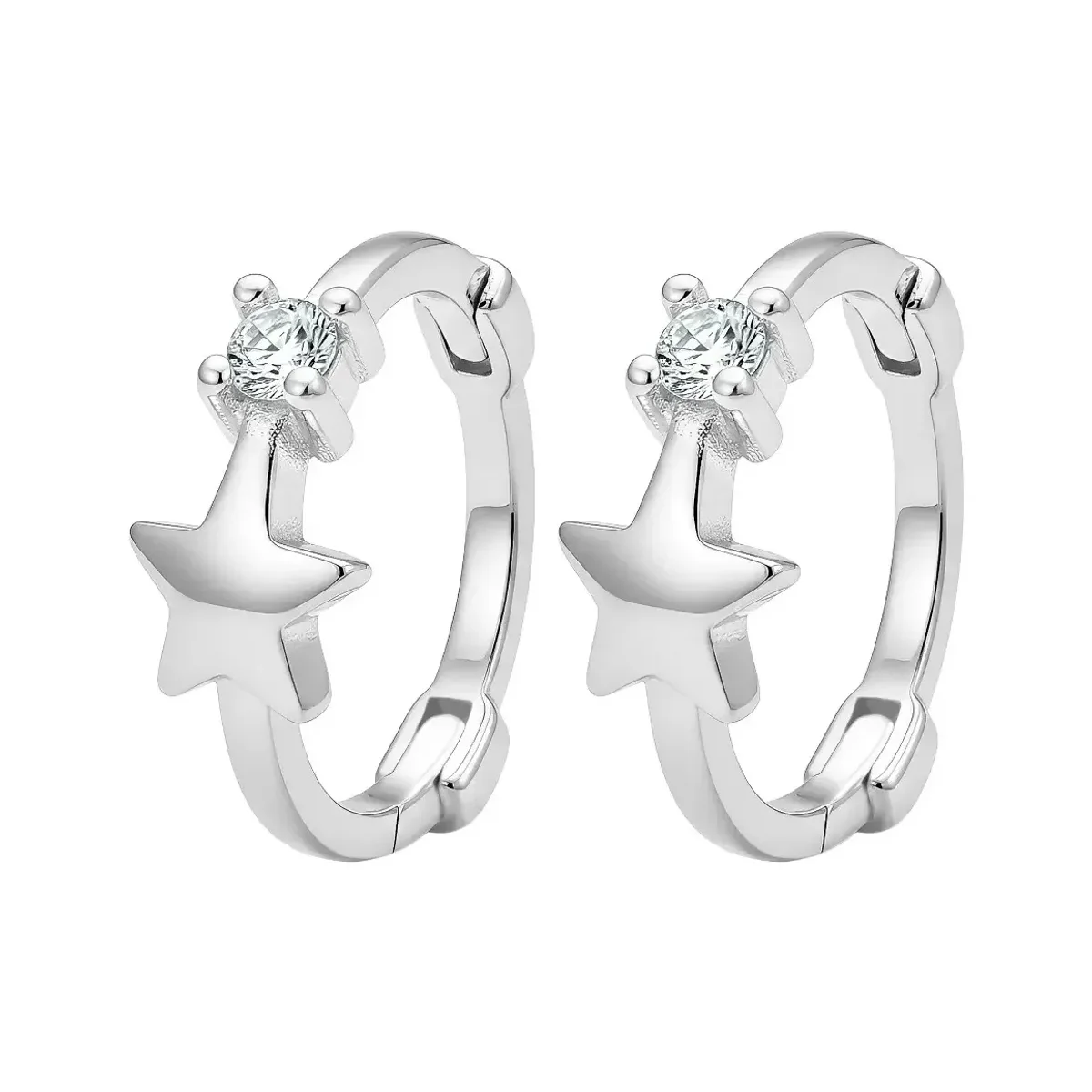 Aretes Huggies Plata 925 Estrella con Zirconia - Imagen 3