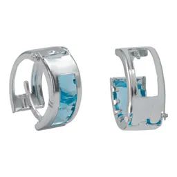 Aretes Huggies Plata 925 Zirconia Celeste Modernos - Imagen 1