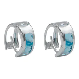 Aretes Huggies Plata 925 Zirconia Celeste Modernos - Imagen 3