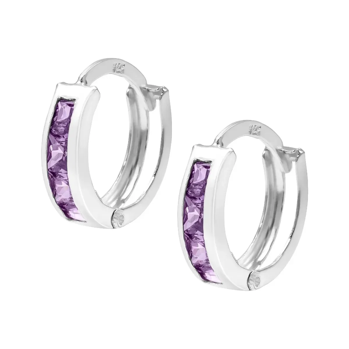 Aretes Huggies Plata 925 Zirconia Morada Corte Princesa - Joyaris joyería fina mexicana