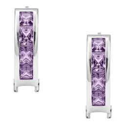 Aretes Huggies Plata 925 Zirconia Morada Corte Princesa - Imagen 2