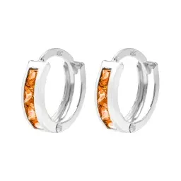 Aretes Huggies Plata 925 Zirconia Naranja Corte Princesa - Imagen 1