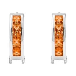 Aretes Huggies Plata 925 Zirconia Naranja Corte Princesa - Imagen 2