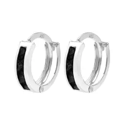Aretes Huggies Plata 925 Zirconia Negra Corte Princesa - Imagen 1