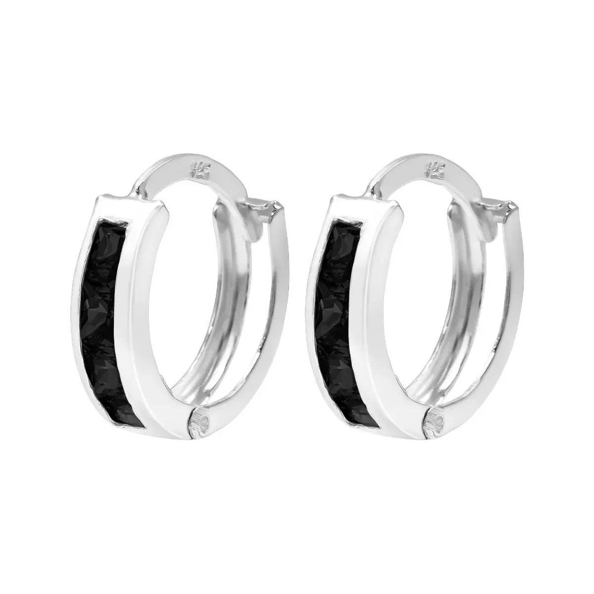 Aretes Huggies Plata 925 Zirconia Negra Corte Princesa - Joyaris joyería fina mexicana
