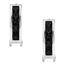 Aretes Huggies Plata 925 Zirconia Negra Corte Princesa - Imagen 2