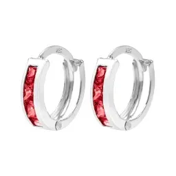 Aretes Huggies Plata 925 Zirconia Roja Corte Princesa Elegantes - Imagen 1