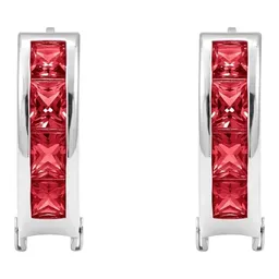 Aretes Huggies Plata 925 Zirconia Roja Corte Princesa Elegantes - Imagen 2