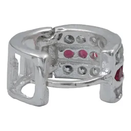 Aretes Huggies Plata 925 Zirconia Roja Grande Diseño Moderno - Imagen 2