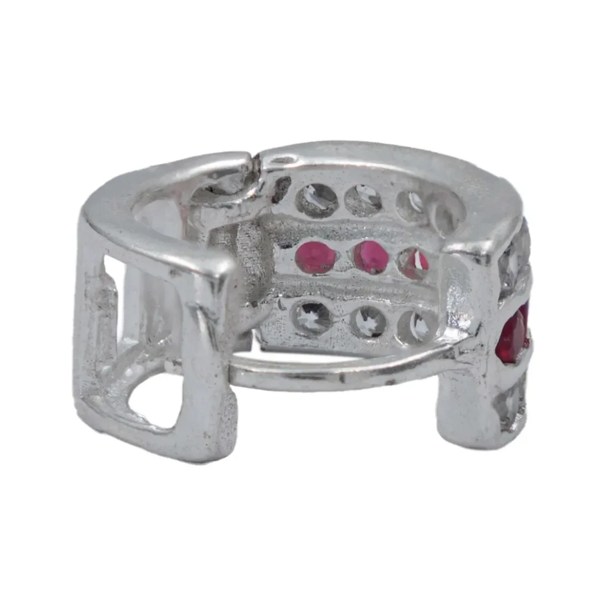 Aretes Huggies Plata 925 Zirconia Roja Grande Diseño Moderno - Imagen 2