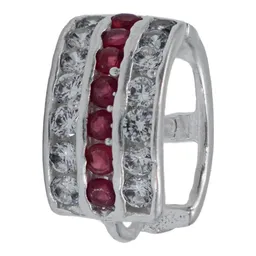 Aretes Huggies Plata 925 Zirconia Roja Grande Diseño Moderno - Imagen 3