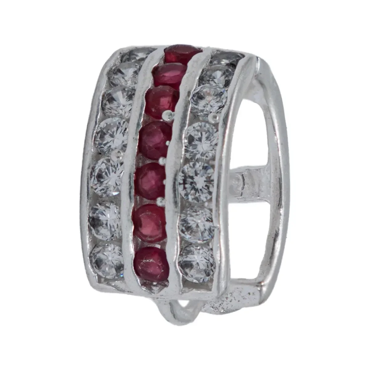 Aretes Huggies Plata 925 Zirconia Roja Grande Diseño Moderno - Imagen 3