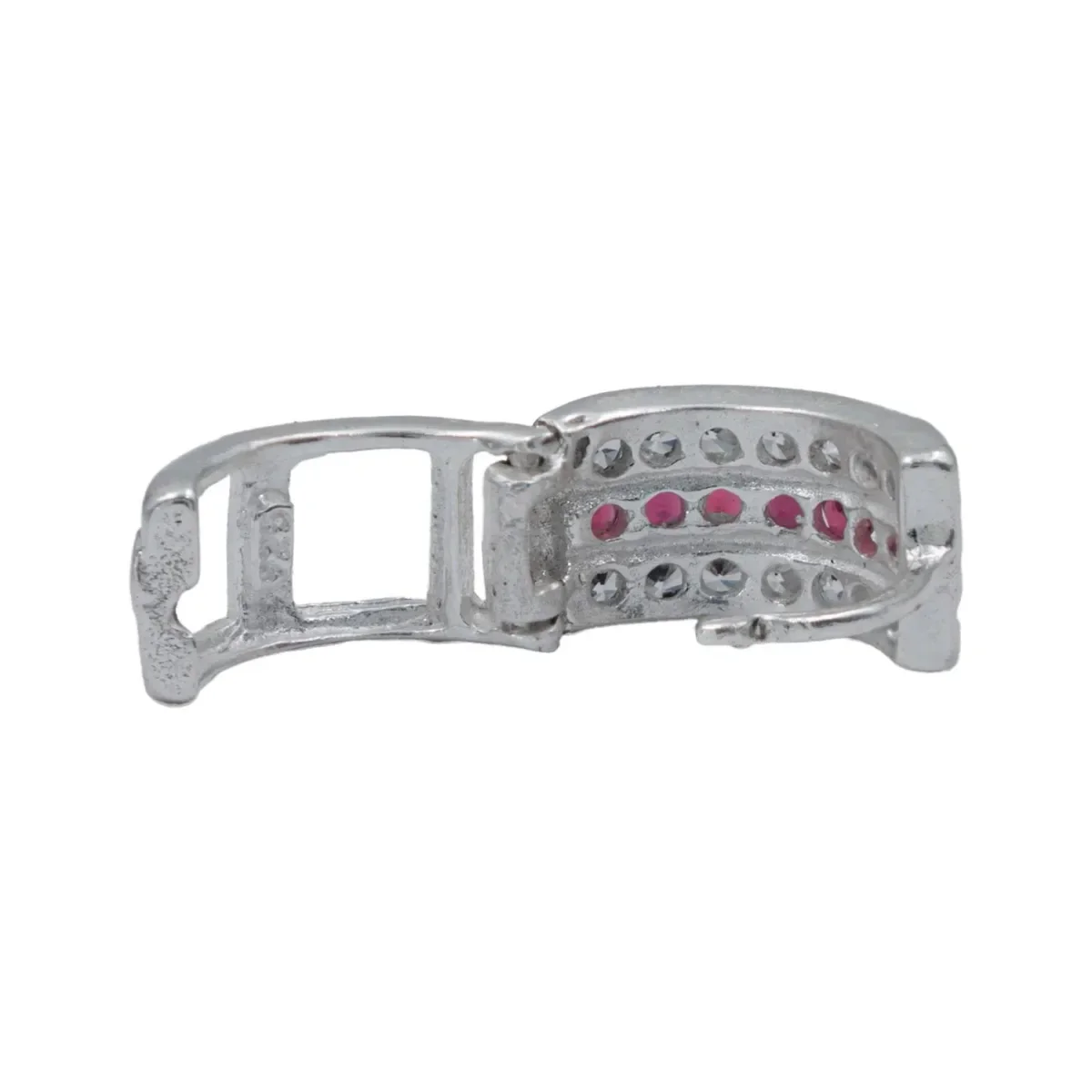 Aretes Huggies Plata 925 Zirconia Roja Grande Diseño Moderno - Imagen 4