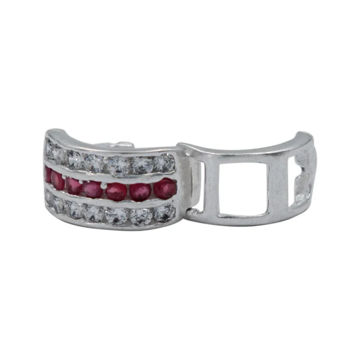 Aretes Huggies Plata 925 Zirconia Roja Grande Diseño Moderno - Imagen 5