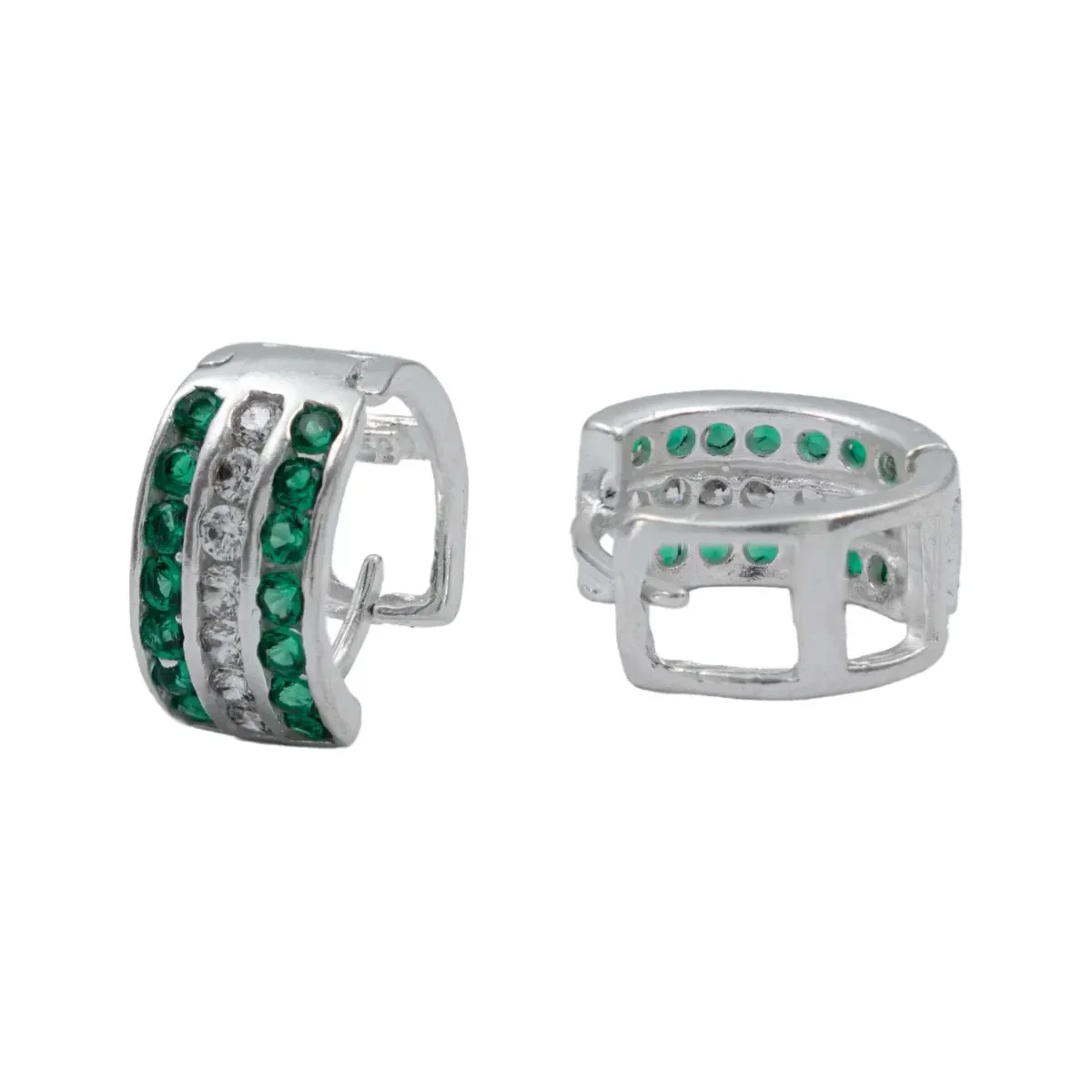 Aretes Huggies Plata .925 Zirconia Verde para mujer. Aretes arracadas minimalistas de plata ley .925 artesanal, ideales para