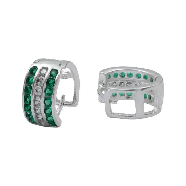 Aretes Huggies Plata 925 Zirconia Verde para Mujer - Imagen 1
