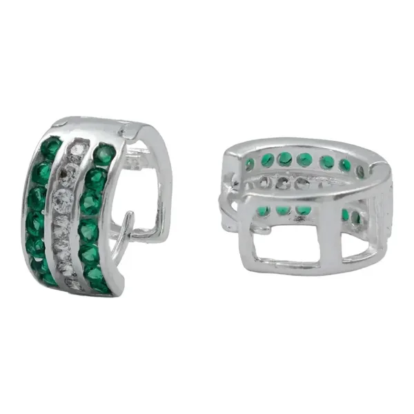 Aretes Huggies Plata 925 Zirconia Verde para Mujer - Imagen 1