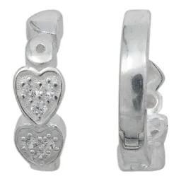 Aretes Huggies Plata 925 Zirconias Corazón Medianos - Imagen 2