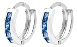 Aretes Huggies Plata 925 con Zirconia Azul Corte Princesa - Imagen 1