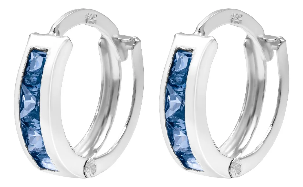 Aretes Huggies Plata 925 con Zirconia Azul Corte Princesa - Joyaris joyería fina mexicana