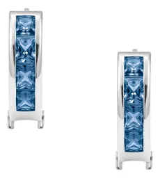 Aretes Huggies Plata 925 con Zirconia Azul Corte Princesa - Imagen 2