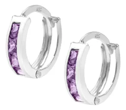Aretes Huggies Plata 925 Zirconia Morada Corte Princesa - Imagen 1