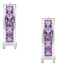 Aretes Huggies Plata 925 Zirconia Morada Corte Princesa - Imagen 2