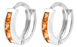 Aretes Huggies Plata 925 Zirconia Naranja Corte Princesa - Imagen 1