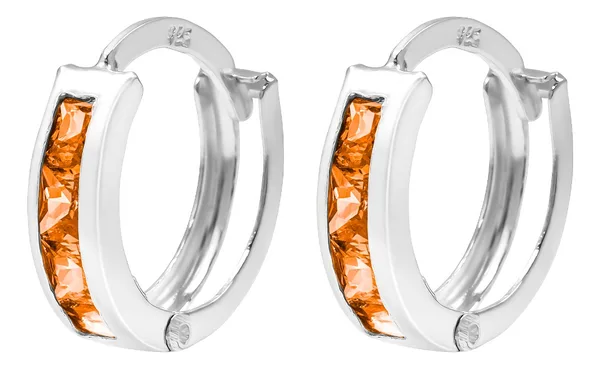 Aretes de plata .925 naranja zirconia corte princesa huggies — Joyaris