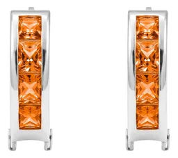 Aretes Huggies Plata 925 Zirconia Naranja Corte Princesa - Imagen 2
