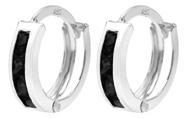 Aretes de plata .925 negro zirconia huggies corte princesa — Joyaris