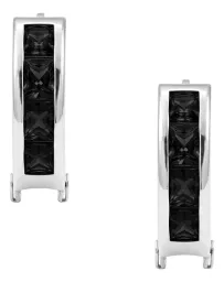 Aretes Huggies Plata 925 Zirconia Negra Corte Princesa - Imagen 2