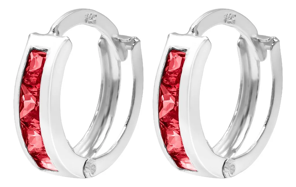 Aretes Huggies Plata 925 Zirconia Roja Corte Princesa - Joyaris joyería fina mexicana