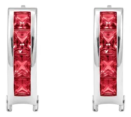 Aretes Huggies Plata 925 Zirconia Roja Corte Princesa Elegantes - Imagen 2