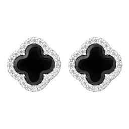 Aretes Mariposa Plata 925 Trébol Cuatro Hojas con Zirconias Rojas - Imagen 2