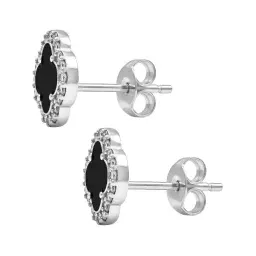 Aretes Mariposa Plata 925 Trébol Cuatro Hojas con Zirconias Rojas - Imagen 3